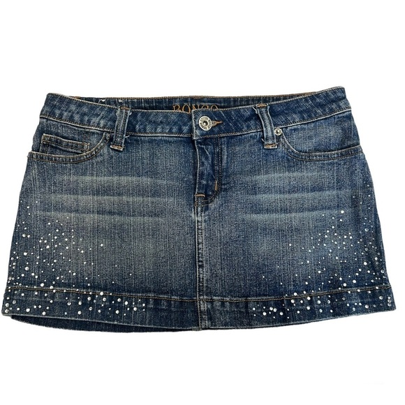 BONGO Dresses & Skirts - Bongo blue Wash crystal rhinestone embellished bedazzled mini denim Jean skirt